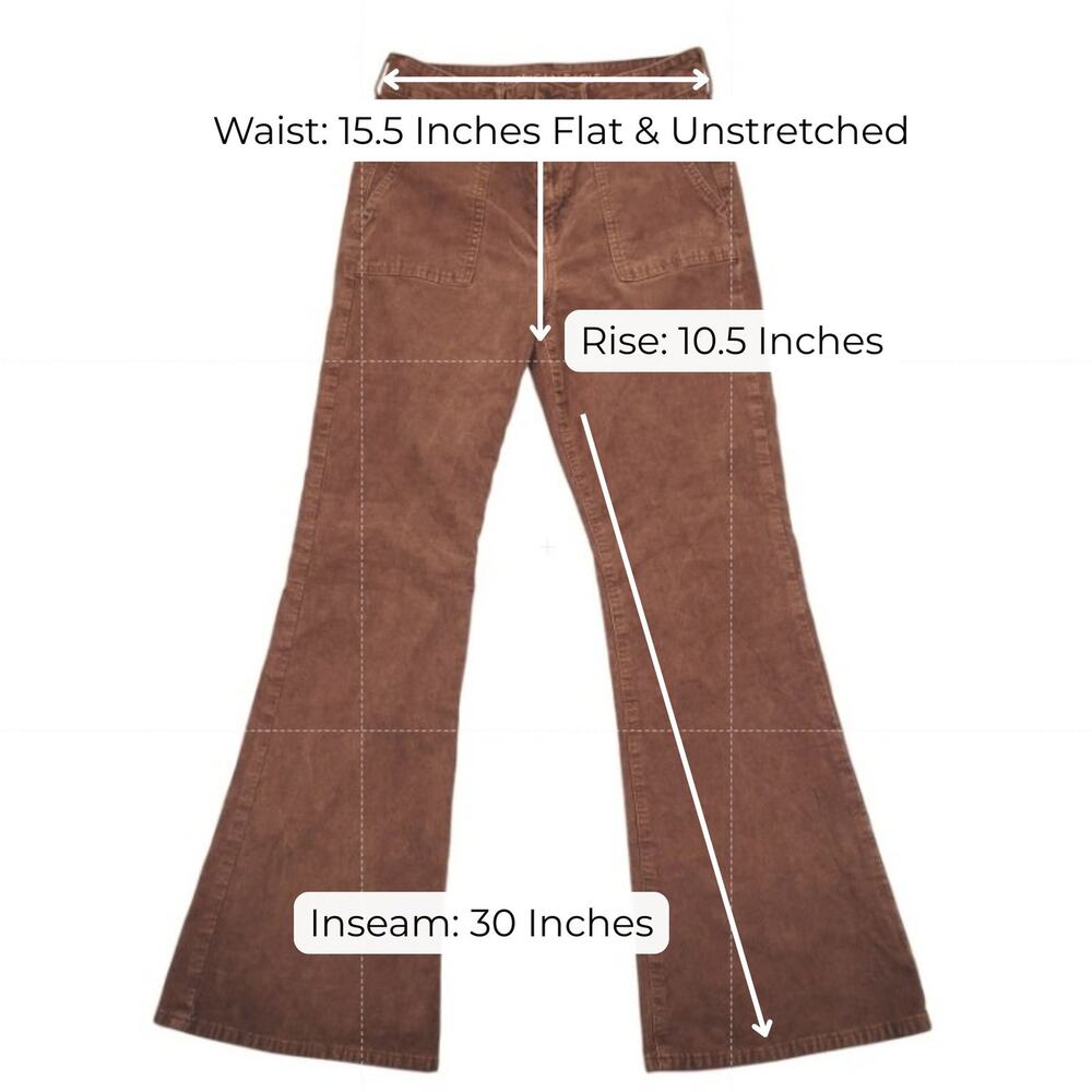 American Eagle Super Hi-Rise Flare Corduroy Pants 10 Brown Patch Pocket 70s Fall - Picture 4 of 10